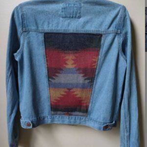 Women's Denim Jacket with Insert - Boho Denim Jacket - Tribal Print Insert Small